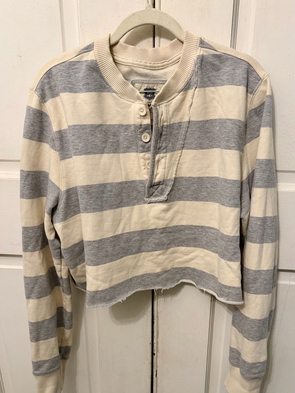 Levi's Cream & Light Gray Striped Henley Sweater